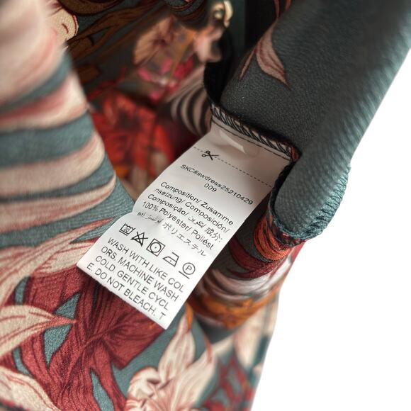 Tropical Printed Sling Satin Low Neck Slim Waist Floral Dress Women’s Size M - Picture 6 of 8